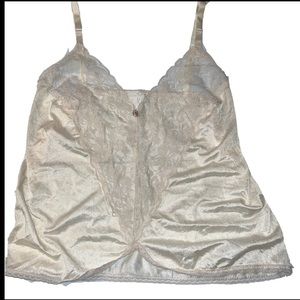 Vtg Baby doll Lace tank TOP Camisole Nylon SEXY MARDOR Lingerie V NECK womens Lg